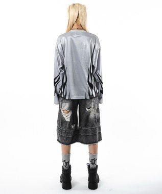 WEGO 【ユニセックス着用ITEM】ファイヤーパターンゲームロゴT（長袖） グレー