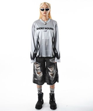 WEGO 【ユニセックス着用ITEM】ファイヤーパターンゲームロゴT（長袖） グレー