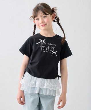  【洗濯機可能】ドロスト 裾リボンTシャツ