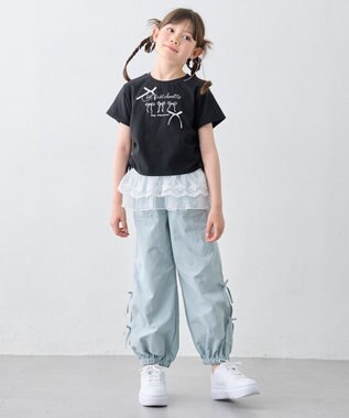 ANY KIDS 【洗濯機可能】ドロスト 裾リボンTシャツ ブラック