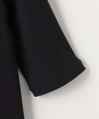 自由区 【洗える】ソフトリブ5分袖 Tシャツ ブラック