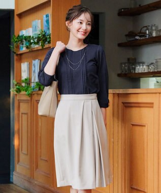 Tiaclasse 【洗える】ピンタックレースカットソーTブラウス ネイビー