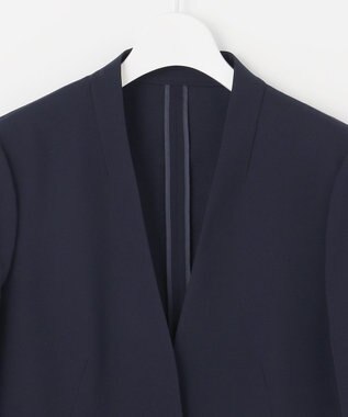 自由区 【セットアップ対応・UVカット・接触冷感・洗える】ライトストレッチノーカラー ジャケット ネイビー