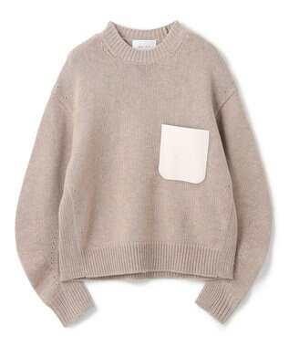 BEIGE， 【洗える】LEADER / フェイクレザーポケットクルーネックトップス Taupe