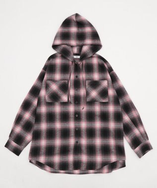 WEGO 【25年秋冬新作】チェックフードBIGネルシャツ ピンク