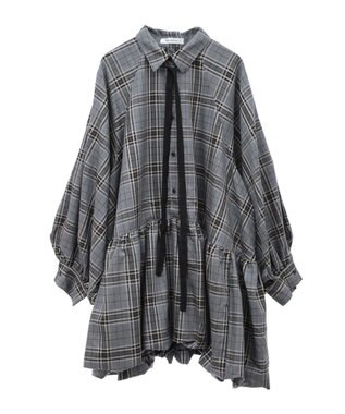Green Parks ボウタイリボン付裾バルーンシャツワンピース Gray