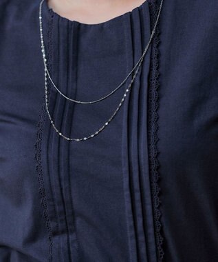 Tiaclasse 【洗える】ピンタックレースカットソーTブラウス ネイビー