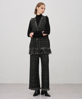 uncrave ツイードニット フレアパンツ ブラック×オフ