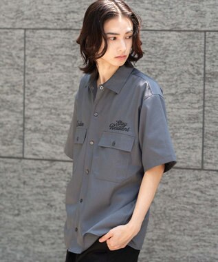 WEGO 【ユニセックス着用ITEM】刺繍ロゴツイルワークシャツ ブラック中濃色