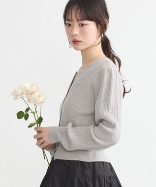 earth music&ecology ミニケーブルコンパクトカーディガン Light Gray