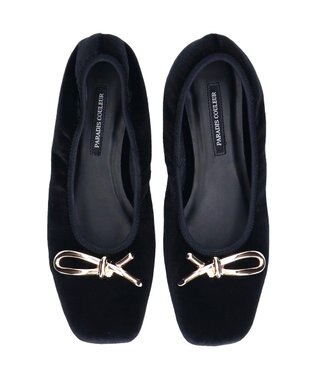 Bridget Birkin 【PARADIS COULEUR】スクエアトウメタルリボンバレエシューズ ブラック雑材