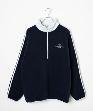 WEGO フリース ワンポイントハーフZIPプルオーバー ネイビー