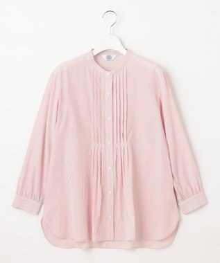 J.PRESS LADIES 【洗える】 コットンアセVis ストライプ バンドカラー ブラウス オレンジ系1