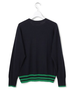 ICB ハイゲージソフトウール ニットプルオーバー ネイビー×グリーン系