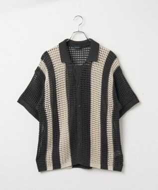 WEGO マルチストライプニットシャツ（S） ダークグレー