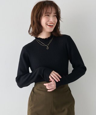 ANY 【洗濯機可】ウォームニットフリルプルオーバー ブラック