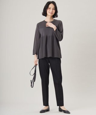 自由区 L 【洗える】ドライコットンハイゲージペプラム ニット スレート