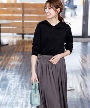 Tiaclasse L 【洗える】パーカードッキングワンピース ブラック×グレー