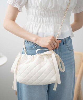 WEGO サイドリボンキルティングショルダー ホワイト