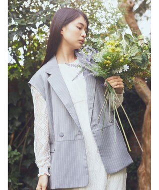 earth music&ecology ピンストライプジレ Stripe Light Gray