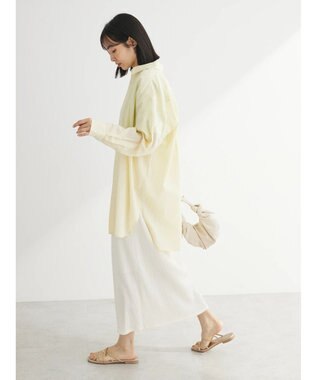 Green Parks 綿麻混タブ付オーバーサイズシャツチュニック Yellow
