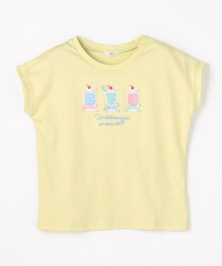 ANY KIDS 【綿100%】ひんやり フレンチスリーブ サガラ刺繡Tシャツ ライム×ジュース