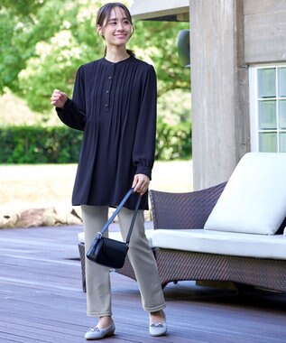 Tiaclasse 【スマート裏起毛・新色追加】 ピンタックシャツチュニック ネイビー