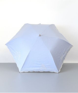 AURORA NINA RICCI （ニナリッチ） マーガレット刺繍晴雨兼用パラソル（折り畳み・トップフラット） サックス
