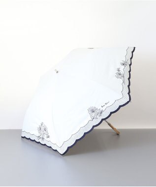 AURORA NINA RICCI （ニナリッチ） マーガレット刺繍晴雨兼用パラソル（折り畳み・トップフラット） ホワイト