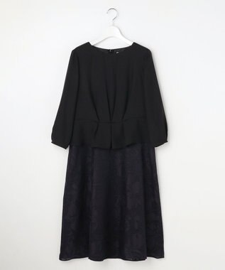 自由区 L 【17号サイズまで展開・カタログ掲載】フラワーオパールプリント ワンピース ネイビー