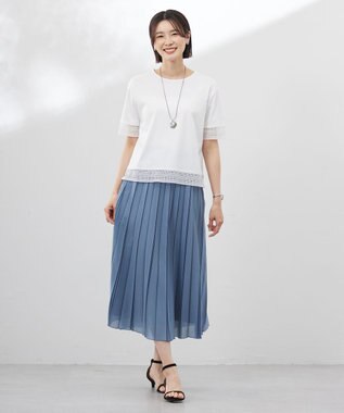 J.PRESS LADIES 【洗える】シアータフタ プリーツ スカート グレイッシュサックス系