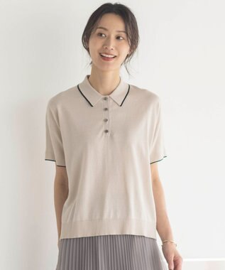 J.PRESS LADIES L 【洗える】ドライコットン ポロ ニット グレージュ系