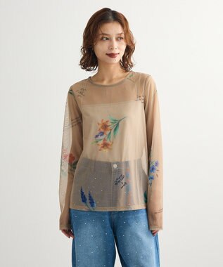 Green Parks ・ＳＵＧＡＲ　ＳＰＯＯＮ　フラワーｐｔシアーロンＴＥＥ Gray Beige