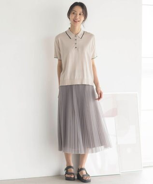 J.PRESS LADIES L 【洗える】ドライコットン ポロ ニット グレージュ系