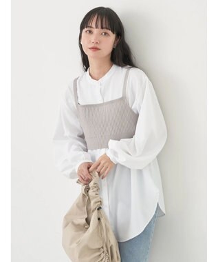 earth music&ecology ＳＥＴ２点ニットビスチェ＋ノーカラーシャツ Off White