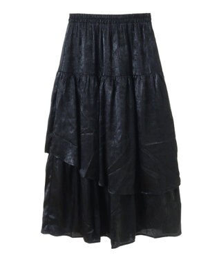 YECCA VECCA ラメティアードギャザースカート Black