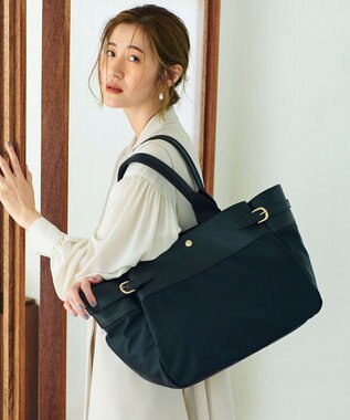 TOPKAPI 【Breath TOPKAPI】RIPPLE リプル ナイロン コンビ ベルト デザイン トートバッグ ブラック