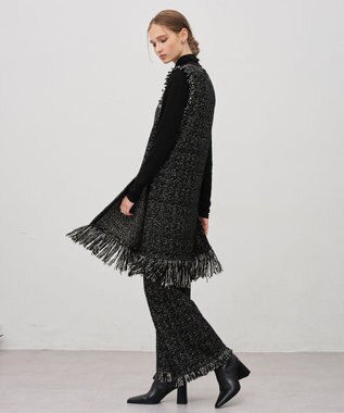 uncrave ツイードニット フレアパンツ ブラック×オフ