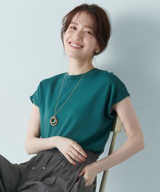 ANY 【UVケア/接触冷感/アンチピリング】クールタッチフレンチスリーブニット グリーン