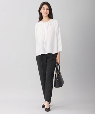 自由区 【洗える】バックサテンアムンゼンストライプ ブラウス オフ×クラウドグレーストライプ