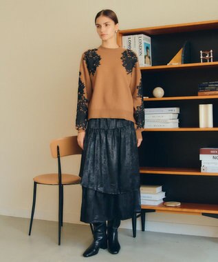 YECCA VECCA ラメティアードギャザースカート Black