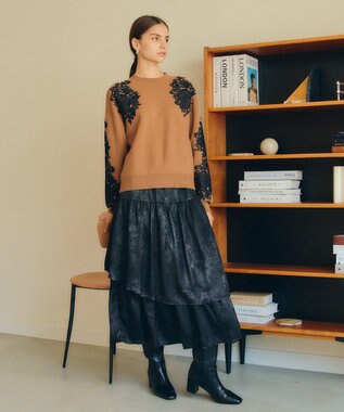 YECCA VECCA ラメティアードギャザースカート Black