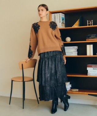 YECCA VECCA ラメティアードギャザースカート Black