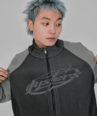 WEGO 【ユニセックス着用ITEM/MLサイズ展開】ラグラングラフィックニットブルゾン ブラック