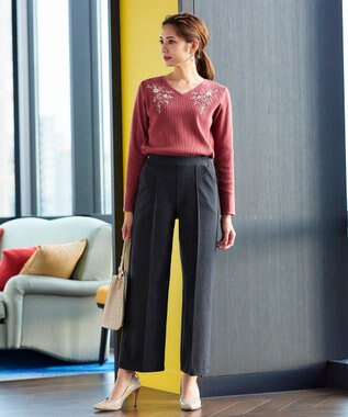 Tiaclasse 【GOLD LABEL・洗える】カシミヤタッチワイドパンツ チャコール