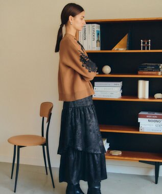 YECCA VECCA ラメティアードギャザースカート Black