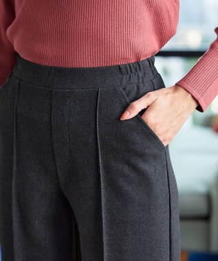 Tiaclasse 【GOLD LABEL・洗える】カシミヤタッチワイドパンツ チャコール