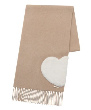 MOONBAT 【WEB限定】フルラ (FURLA)エコファー付きマフラー 無地×ハート　ウールマフラー ロゴプレート付き