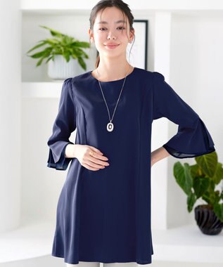 Tiaclasse 【新色追加】シフォンフレア袖チュニックブラウス ネイビー