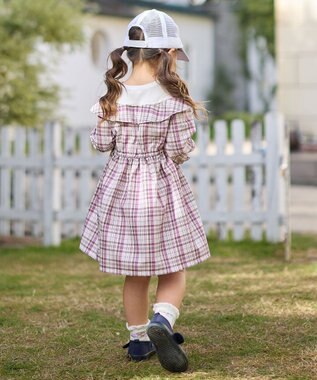 ANY KIDS チェックドッキングワンピース ピンク